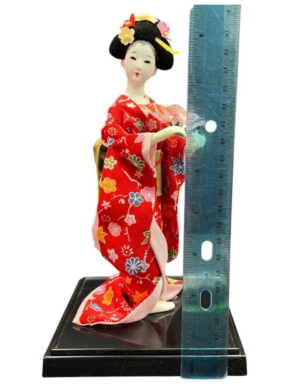 Vintage Japanese Geisha Doll Red Floral Kimono Figurine Japan - Picture 8 of 10